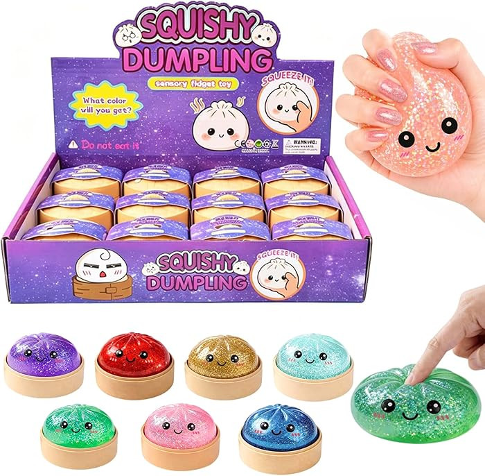 12PCS Glitter Dumpling Squishy, Mini Real Bun Dumplings Stress Relief Set Pack Box, Crazy Fun Bal... | Amazon (US)