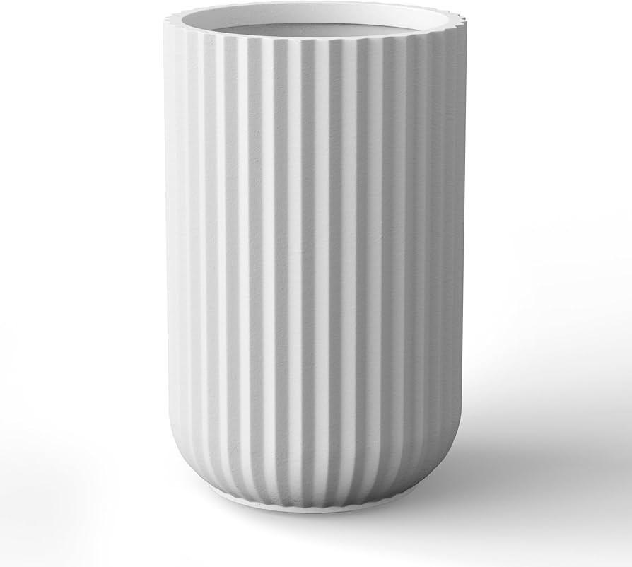 Kante Tall Fulted Planter, 17.7 Inch Tall Round Concrete Plant Pots with Drainage Hole and Rubber... | Amazon (US)