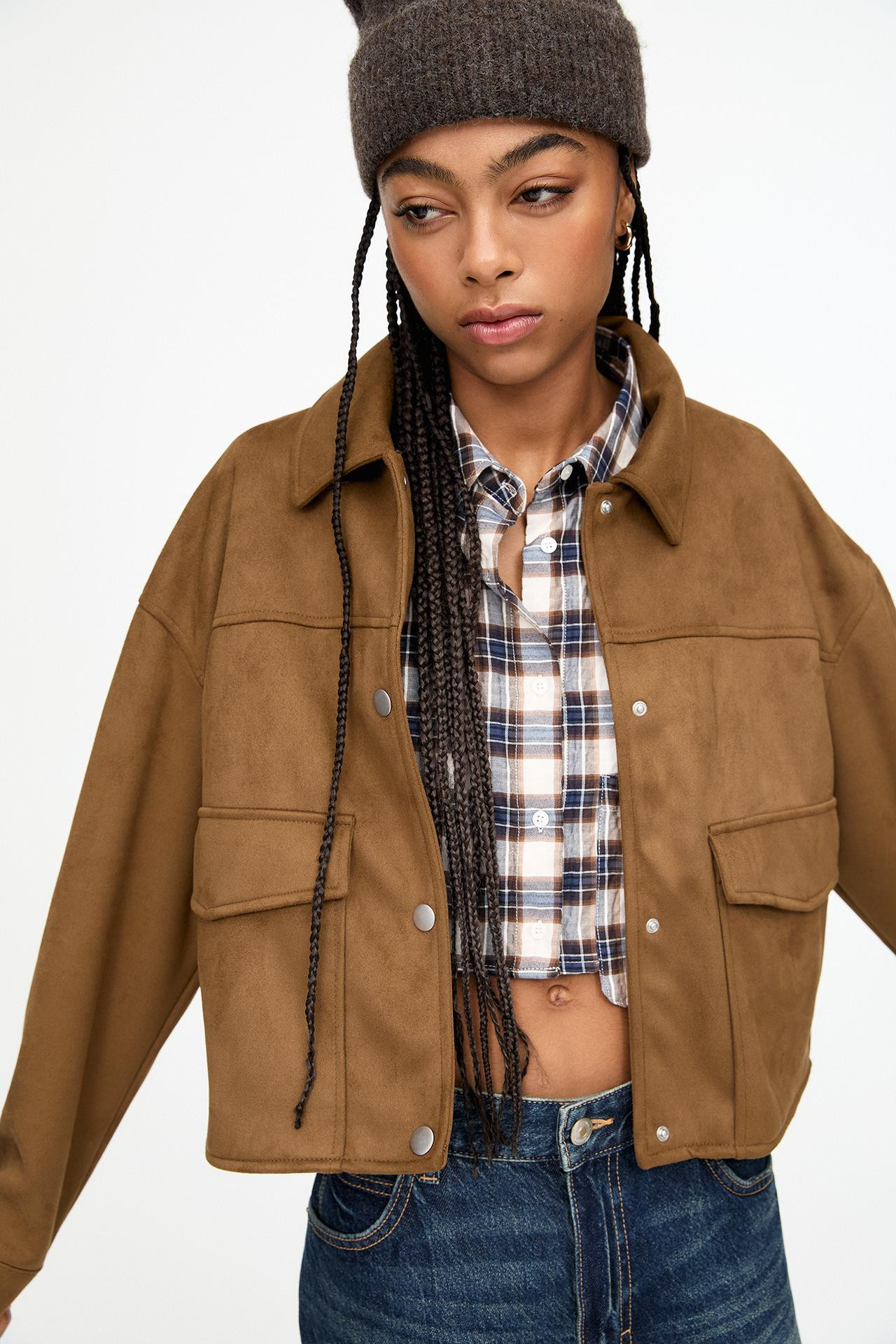 Faux suede jacket with pockets | PULL and BEAR UK