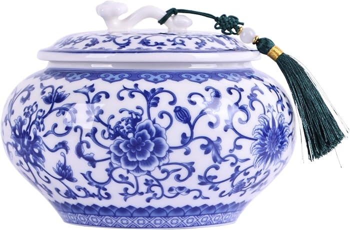 Decorative Ceramic Enamel Ginger Jar for Home Decor - Blue and White Porcelain Storage Jar, Chino... | Amazon (US)