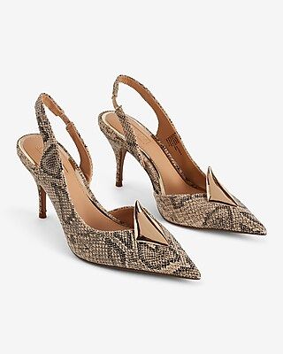 Brian Atwood x Express Snakeskin Gold Accent Slingback Pumps | Express