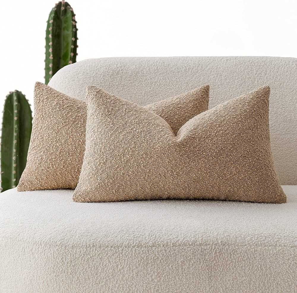 Foindtower Pack of 2 Textured Boucle Throw Pillow Covers Accent Solid Lumbar Pillow Cases Cozy So... | Amazon (US)