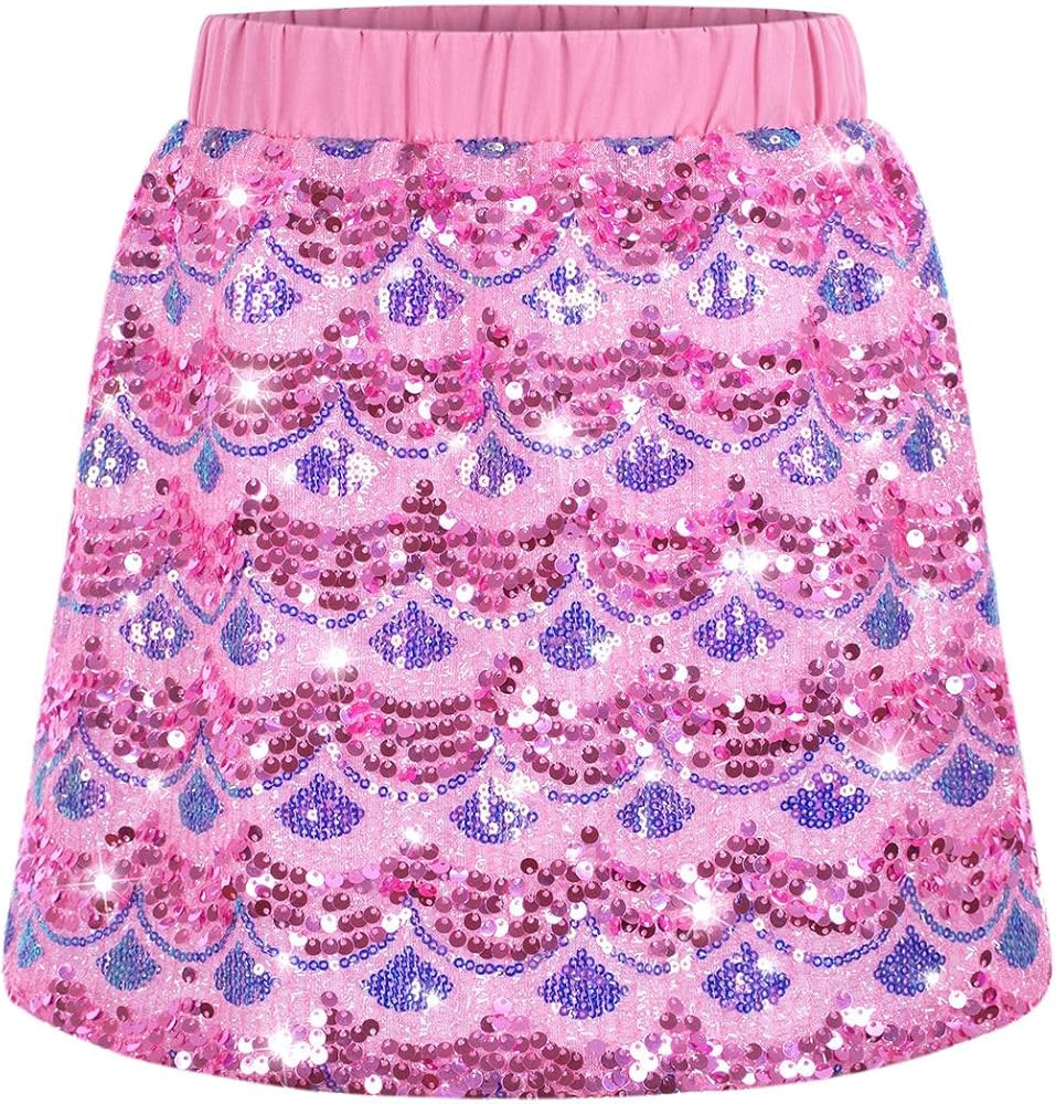 Sparkly Sequin Skirt for Girls Toddler & Kids Elastic Waistband Skirts with Lining | Amazon (US)
