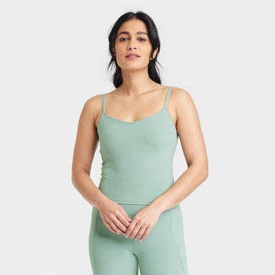 Women's Everyday Soft Cami Support Tank Top - All In Motion™ Sage Green M: Moisture Wicking, Bu... | Target
