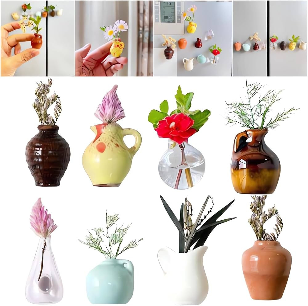 8PCS Mini Vase Magnets - Bud Vases Magnetic 2025 New Cute Mini Ceramic Magnets for Fridge 3D Cera... | Amazon (US)