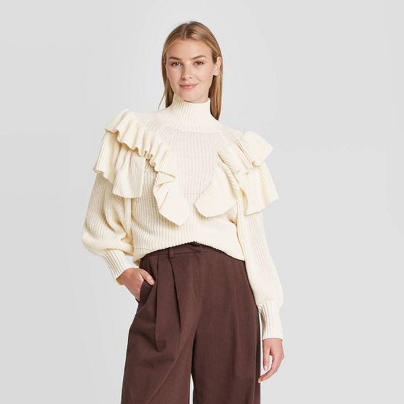 Women's Ruffle Sleeve Mock Turtleneck Pullover Sweater - Prologue™ | Target