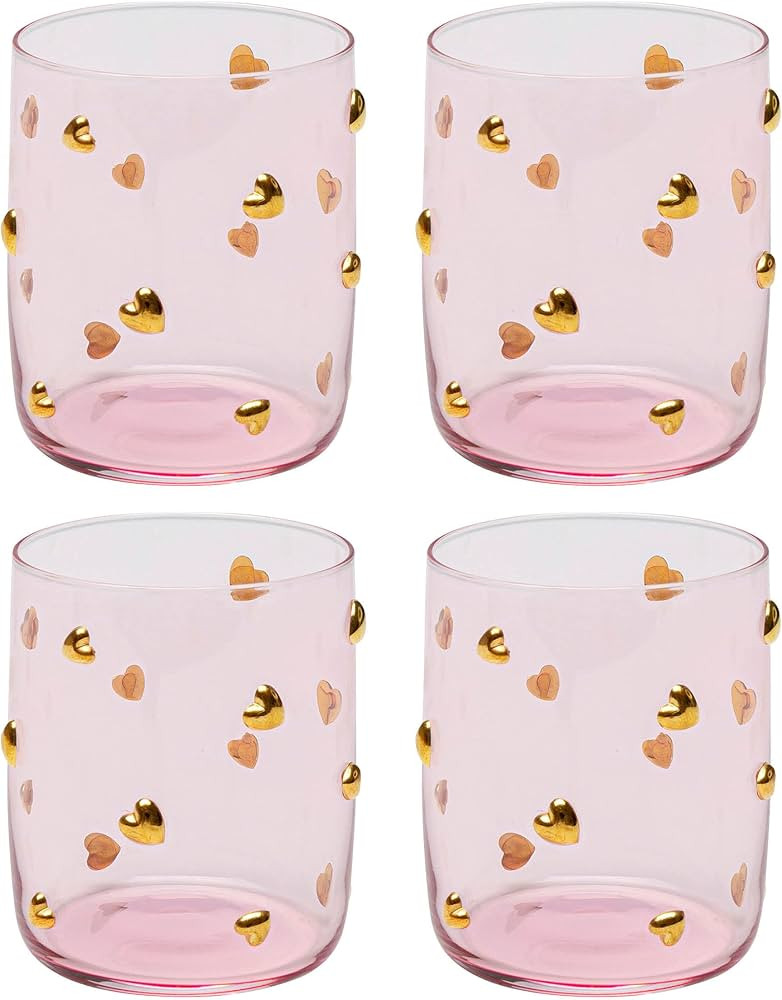 Kare Design Glas Heart, Gläser-Set, 4-teilig, Rosa, 305ml, Wasserglas mit goldenen Herzchen im 3... | Amazon (DE)