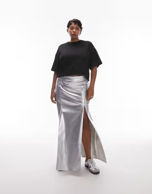 Topshop Curve – Vinyl-Midirock in Silber mit zwei Schlitzen | ASOS (Global)
