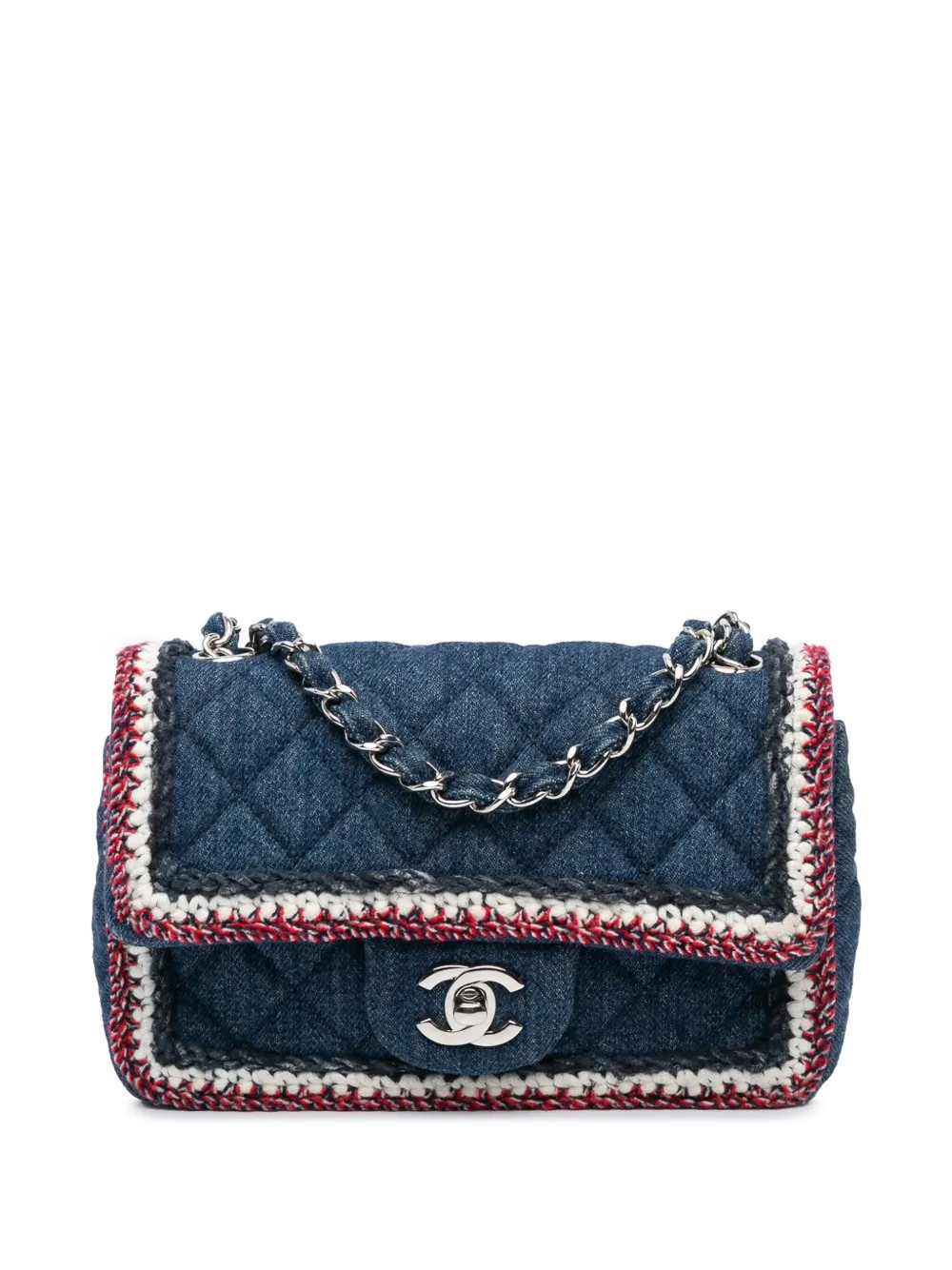 CHANEL Pre-Owned 2018 Mini Rectangular Classic Denim Tweed Framed Single Flap shoulder bag - Blue | Farfetch Global