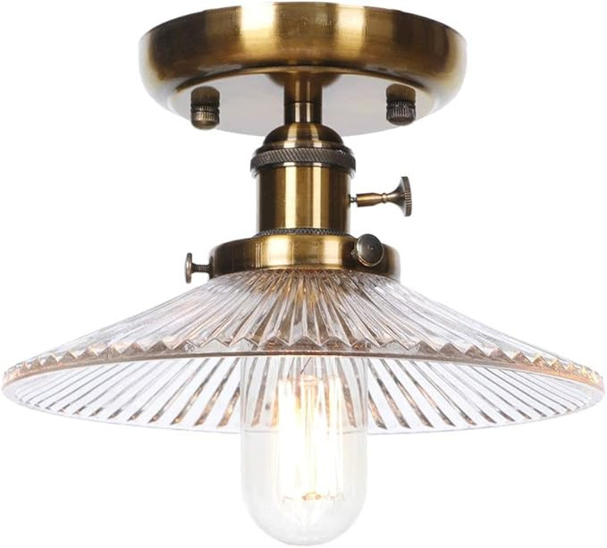 Industrial Vintage Ceiling Light E27 Single Head Semi Flush Mount Ceiling Lights Fixture，Metal ... | Amazon (US)