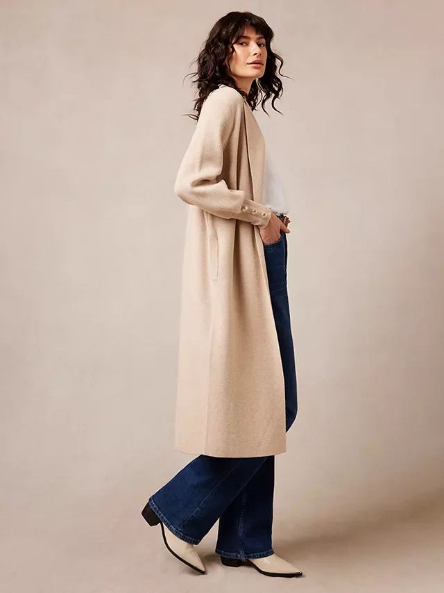 Mint Velvet Long Open Neck Cardigan, Beige | John Lewis (UK)