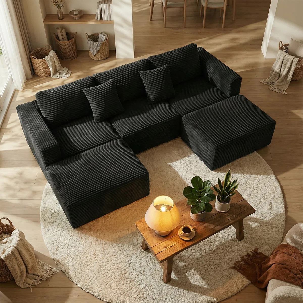 110" U/L Shaped Cloud Modular Sectional Sofa with 2 Ottomans,  Modern Minimalist Corduroy Upholst... | Wayfair North America