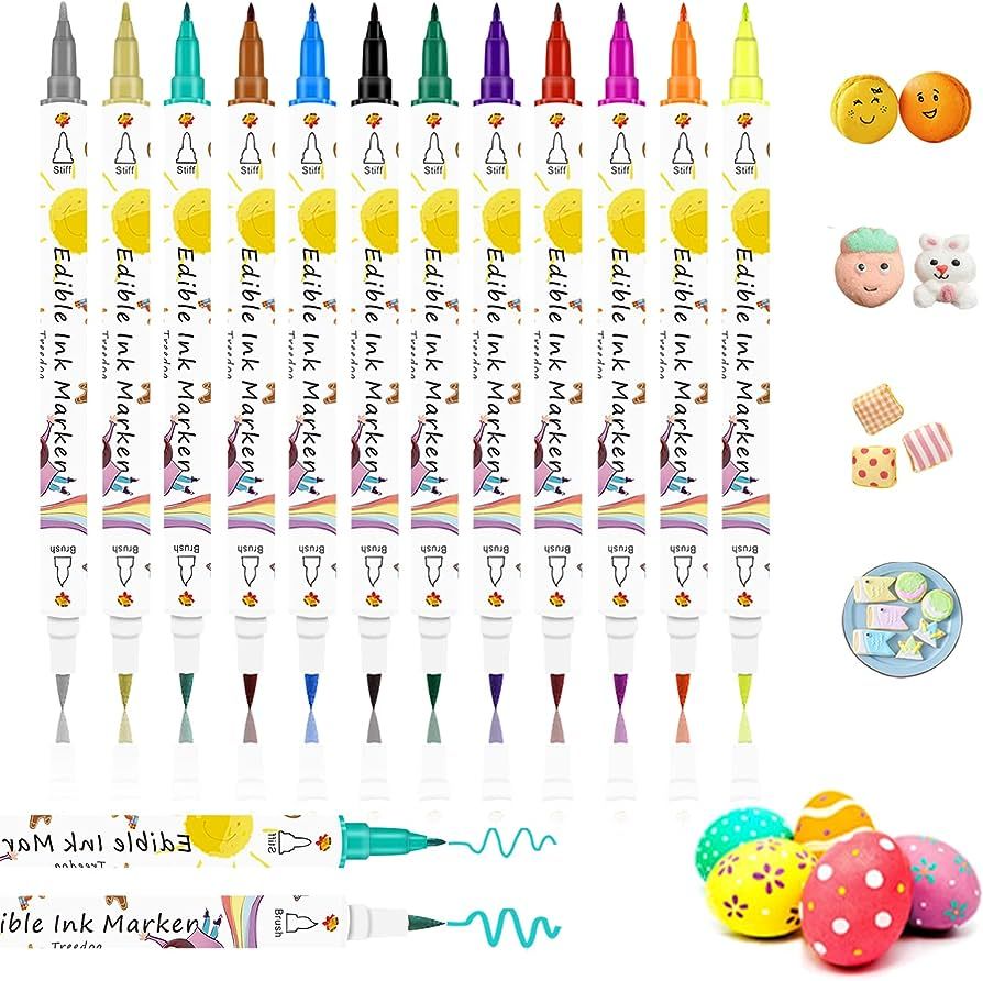 Food Coloring Marker Pens,12Pcs Dual Sided Food Grade and Edible Markers with Fine&Thick Tip,Edib... | Amazon (US)