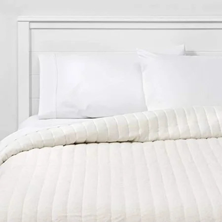 Full/Queen Reversible Heathered Flannel and Faux Fur Quilt Cream - Threshold | Walmart (US)