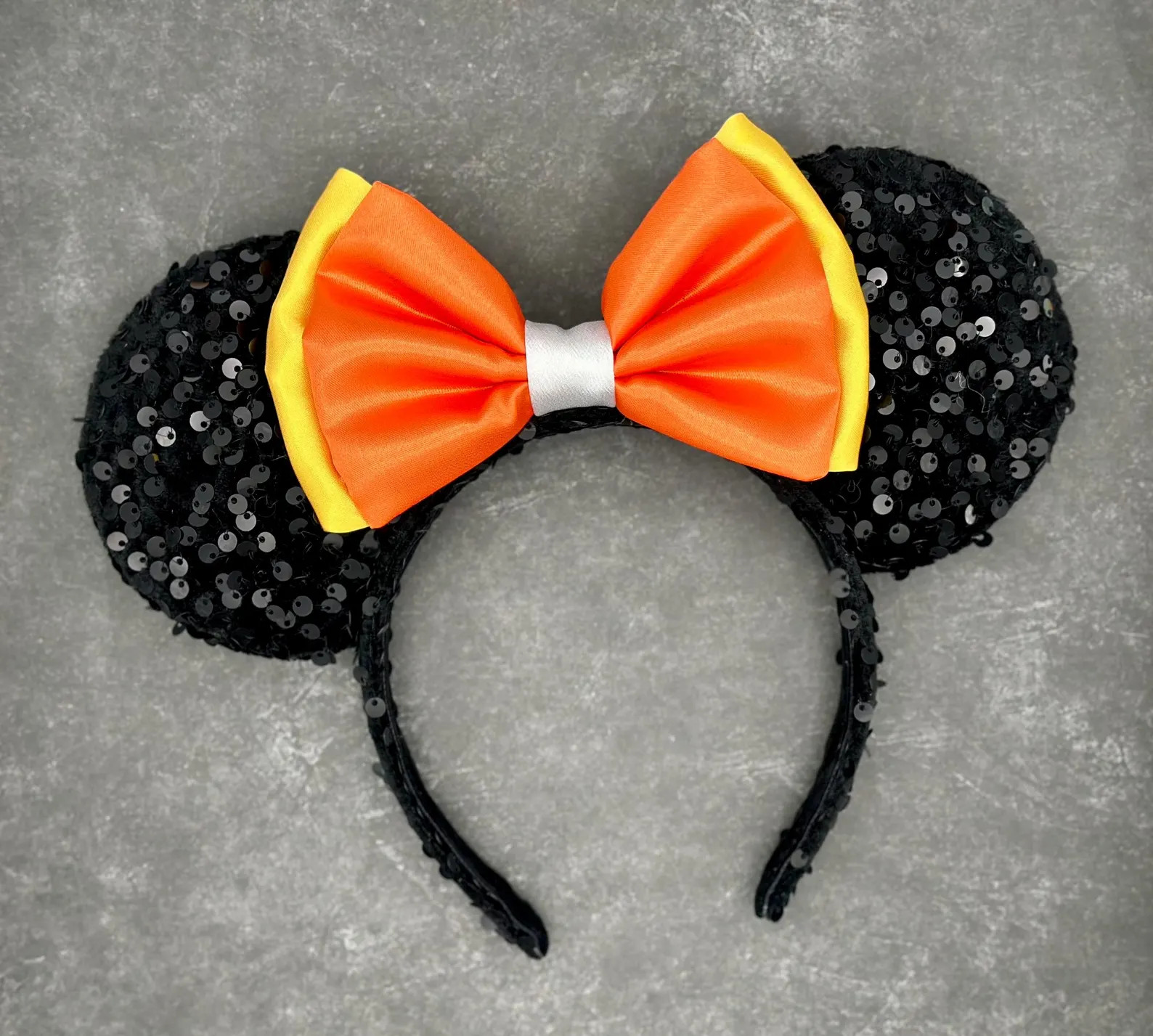 Candy Corn Bow Black Velvet Sequin Halloween Ears | Headband Mouse Ears | Minnie Ears | Halloween... | Etsy (Global)