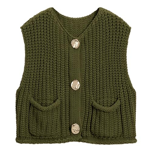 Hixiaohe Crochet Sweater Vest Women Trendy Button Down Knit Vest Tops | Amazon (US)