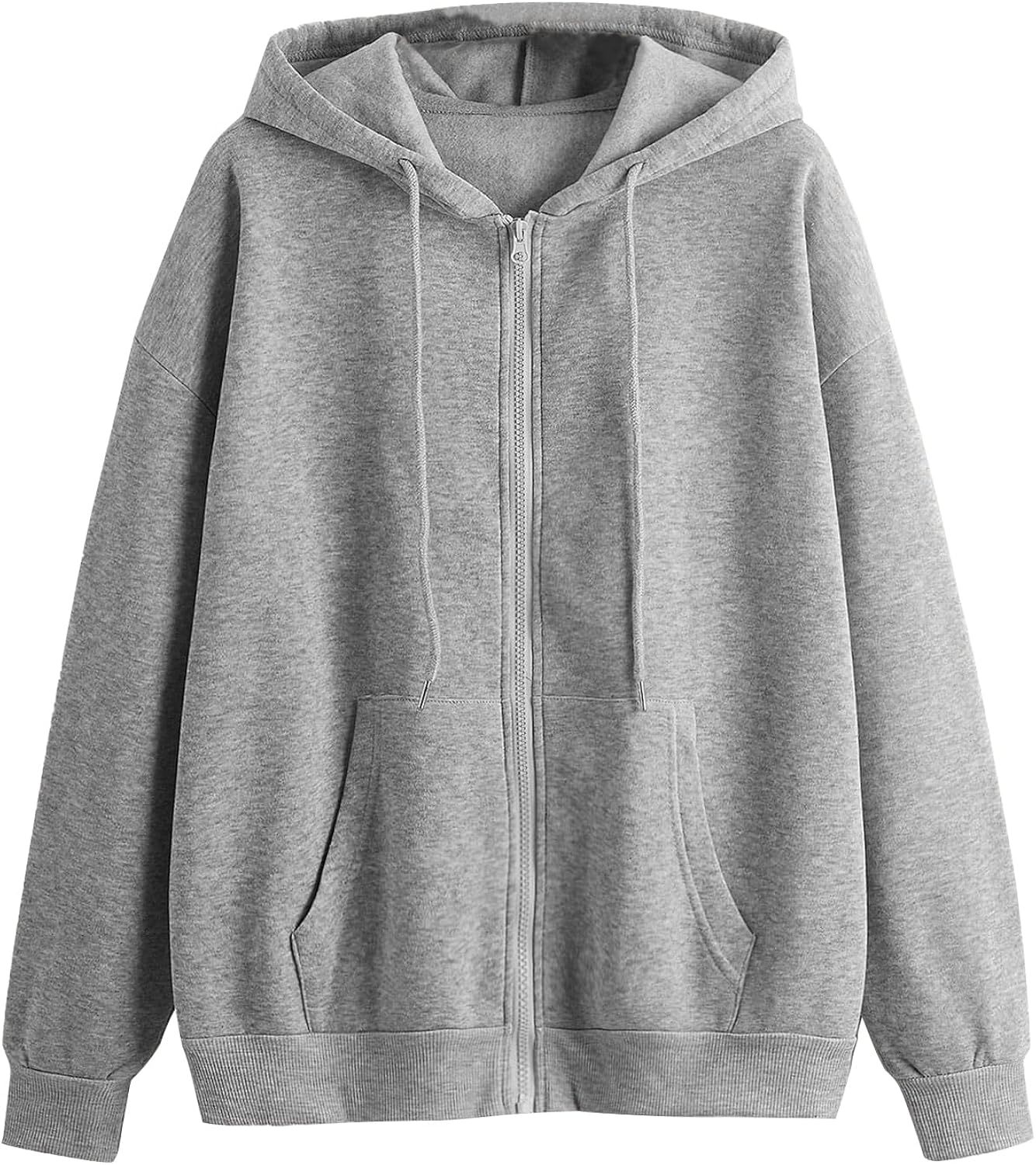 MakeMeChic Women's Zip Up Long Sleeve Oversized Drawstring Hoodie Hooded Sweatshirt | Amazon (US)