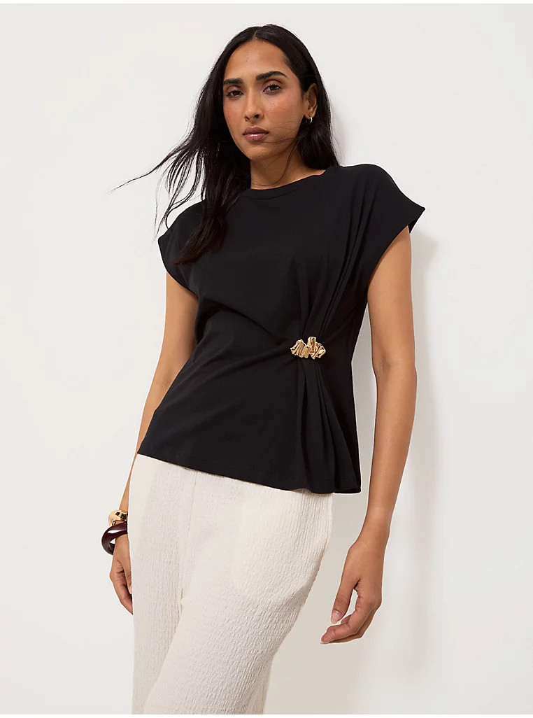 Black Gold Buckle Cap Sleeve T-shirt | George