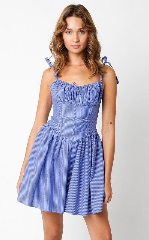 Chateau Blue Stripe Bustier Dress | Boho Pink