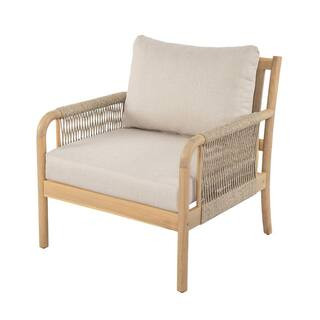 CHRISTOPHER KNIGHT HOME Wolfe Light Brown Wood Outdoor Lounge Chair with Beige Cushion 169096 - T... | The Home Depot