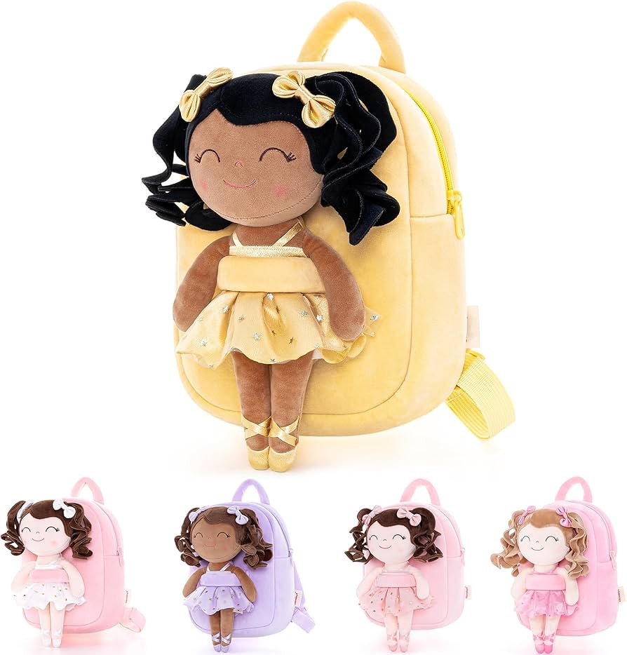 Gloveleya Toddler Backpack Baby Ballerina Girl Gifts Plush Curly Hair Ballet Backpack - Black Blo... | Amazon (US)