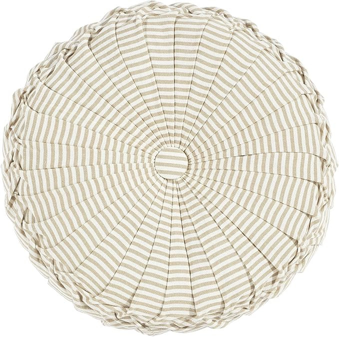 Lush Decor Farmhouse Ticking Stripe Yarn Dyed Pleated Decorative Throw Pillow, 14" Round, Neutral... | Amazon (US)