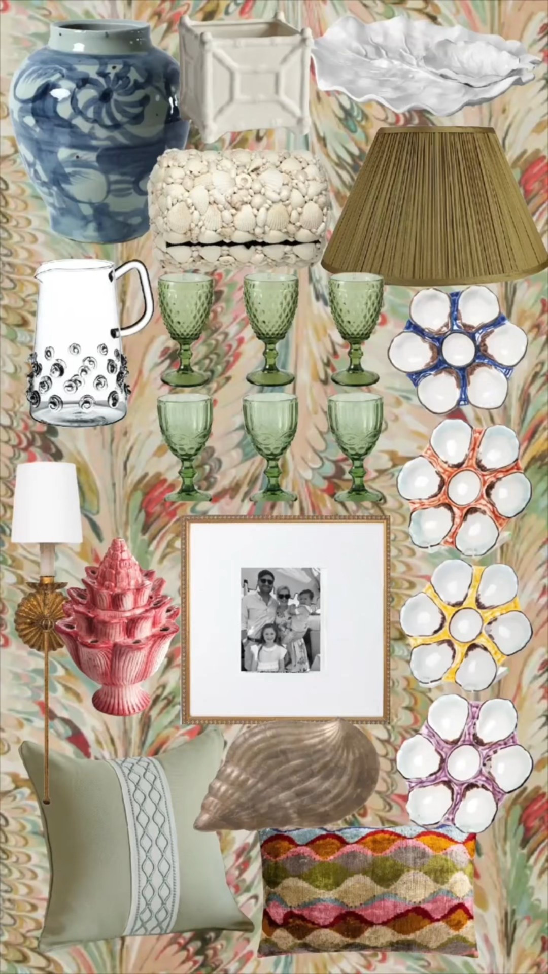 A layered mix of coastal décor and collected classics—blue-and-white pottery, green glassware, woven textures, and shell details that make a space feel warm, lived-in, and personal.

#LTKootd #LTKTravel