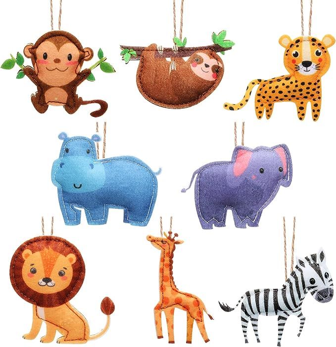 8 Pieces Christmas Jungle Animals Decorations Set Felt Safari Animal Ornament Giraffe Lion Monkey... | Amazon (US)