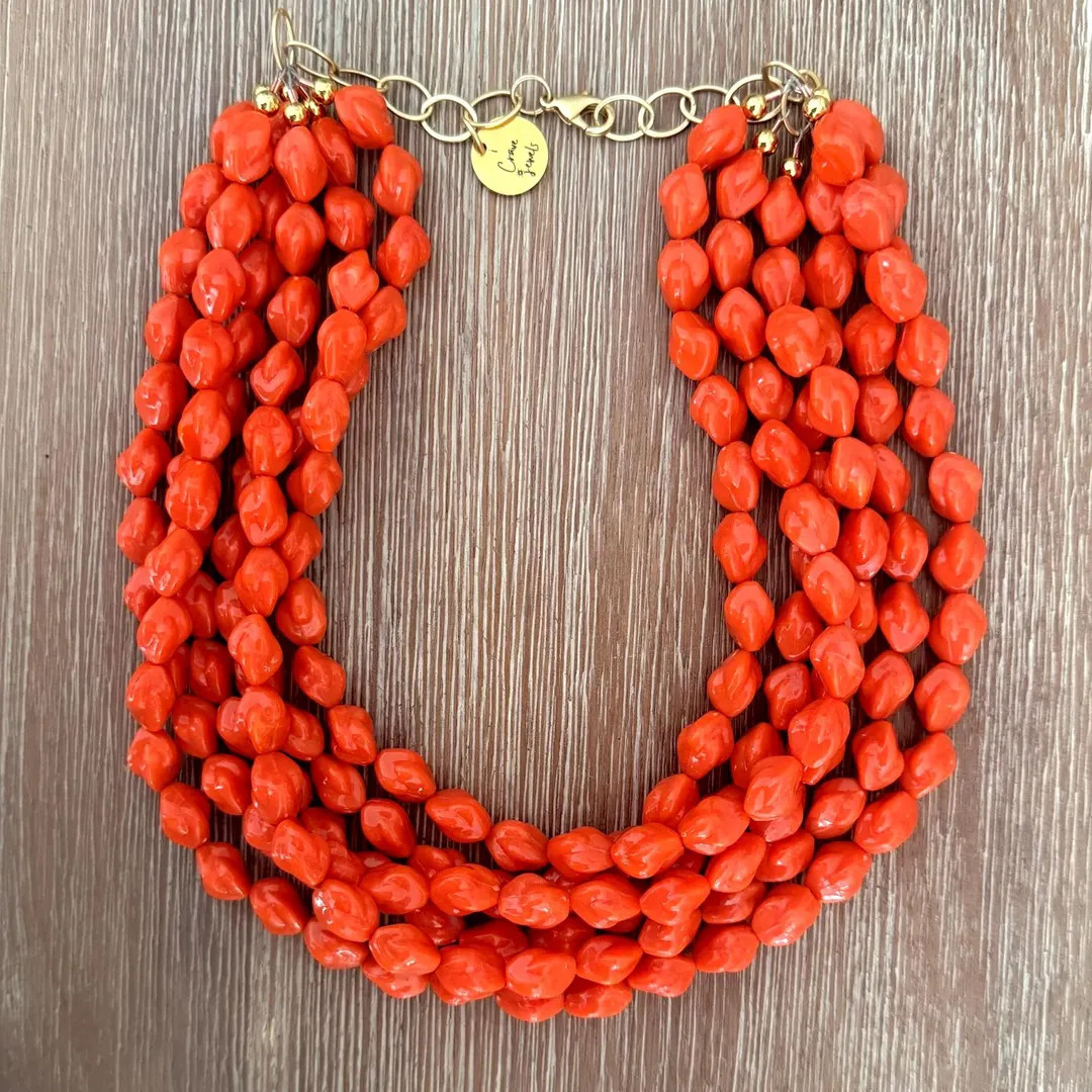 Necklace for Women Beaded Necklace - RED CORAL NECKLACE– Chunky Beaded Necklace Handmade in Cor... | Etsy (US)