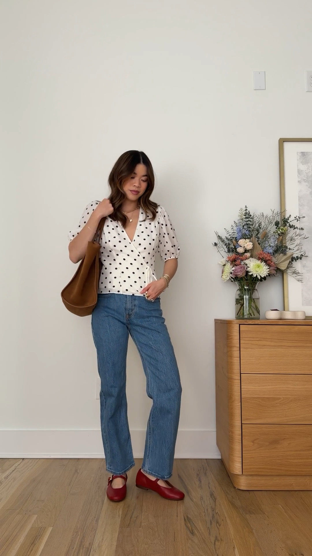 Sizing info:
• jeans size 24 extra short in medium
• blouse size XS

petite fashion, get dressed with me, outfit inspiration, ootd, nashville outfit, Nashville influencer, petite style, vacation style, casual outfits, mom style, petite pants, spring outfits, spring outfit info, spring pants, spring outfit idea, spring top, spring bag, spring sweater, spring shoes, jeans, medium wash jeans, everyday jeans, Abercrombie jeans, spring blouse, polkadot blouse 

#LTKSeasonal #LTKPetite #LTKootd