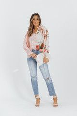 Multi Pink Contrast Print Ruffle Sleeve Blouse | Magnolia Boutique