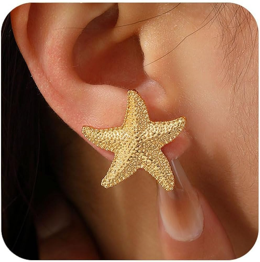 Starfish Shell Stud Earrings for Women Gold Silver Chunky Seashell Drop Dangle Earring Dainty Bea... | Amazon (US)