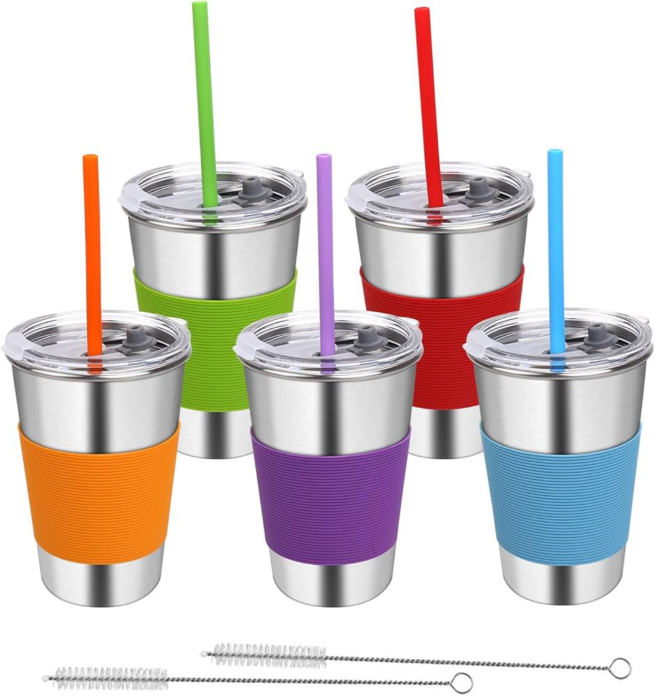 Rommeka Stainless Steel Cups with Lids, 5 Pack Drinking Glasses 16oz Spill Proof Metal Tumbler Ki... | Amazon (US)