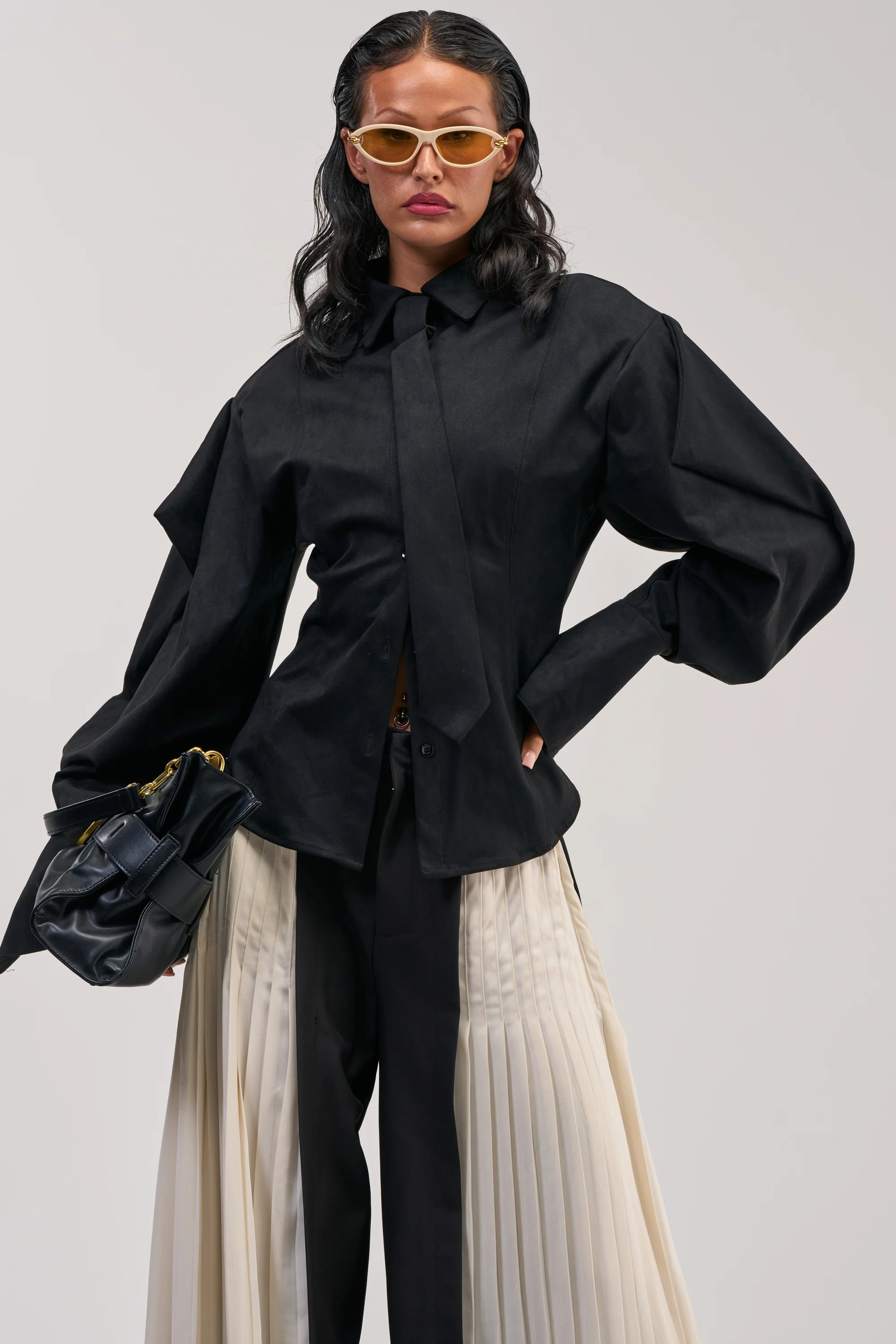 SHE MEANS BUSINESS SUEDE BUTTON DOWN | AKIRA
