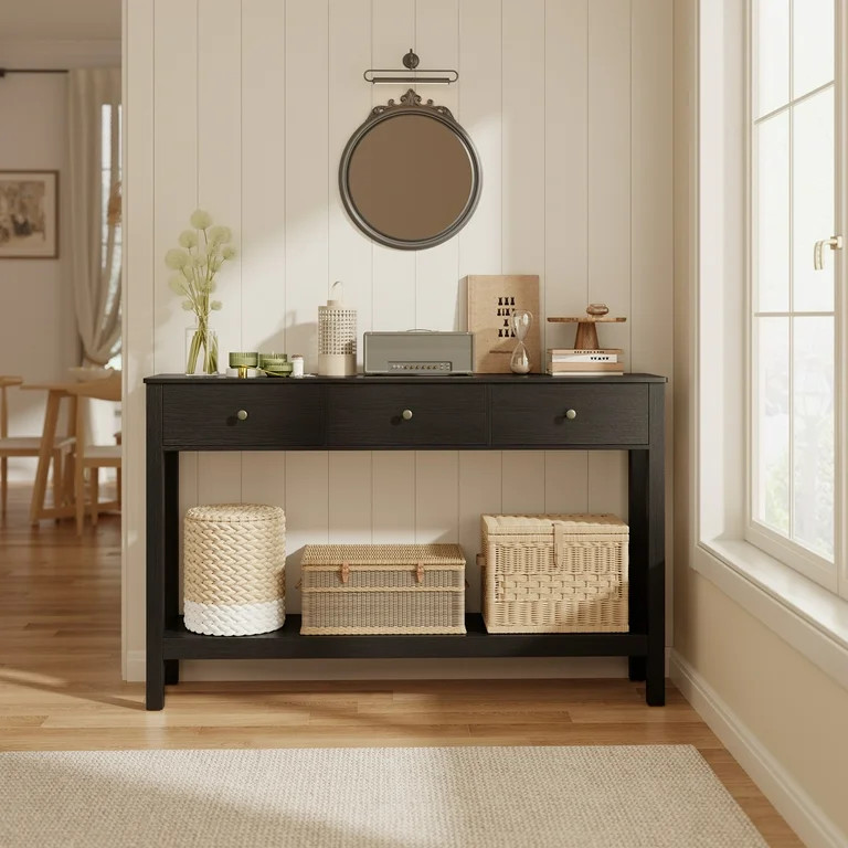 Asofer 3 Drawer Wooden Sofa Table, Modern Accent Console Table with Metal Round Handles for Entra... | Walmart (US)