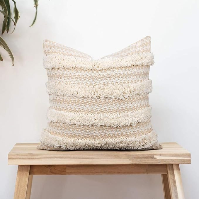 cygnus Boho Decorative Tufted Throw Pillow Covers Cotton Woven Modern Wave Geometric Textured Mor... | Amazon (US)