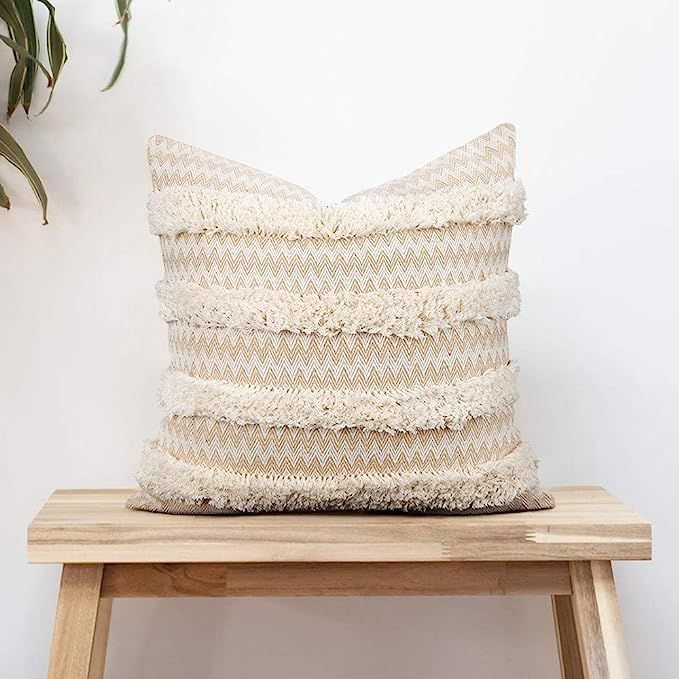 cygnus Boho Decorative Tufted Throw Pillow Covers Cotton Woven Modern Wave Geometric Textured Mor... | Amazon (US)