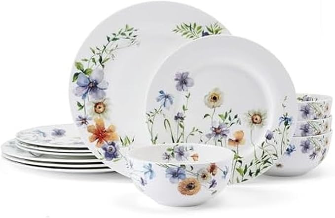 Mikasa Audrina Water Color Flowers Bone China Lightweight Chip Resistant 12 Piece Dinnerware Set,... | Amazon (US)