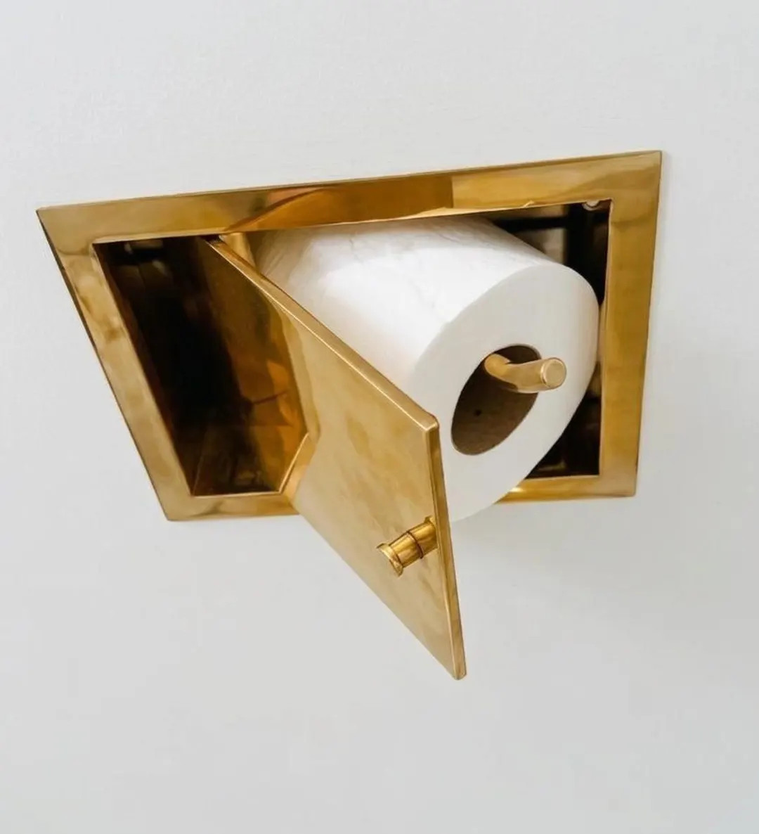 Unlacquered Brass Toilet Paper Holder, Solid Brass Bathroom Hardware, Minimalist Toilet Roll Hold... | Etsy (Global)