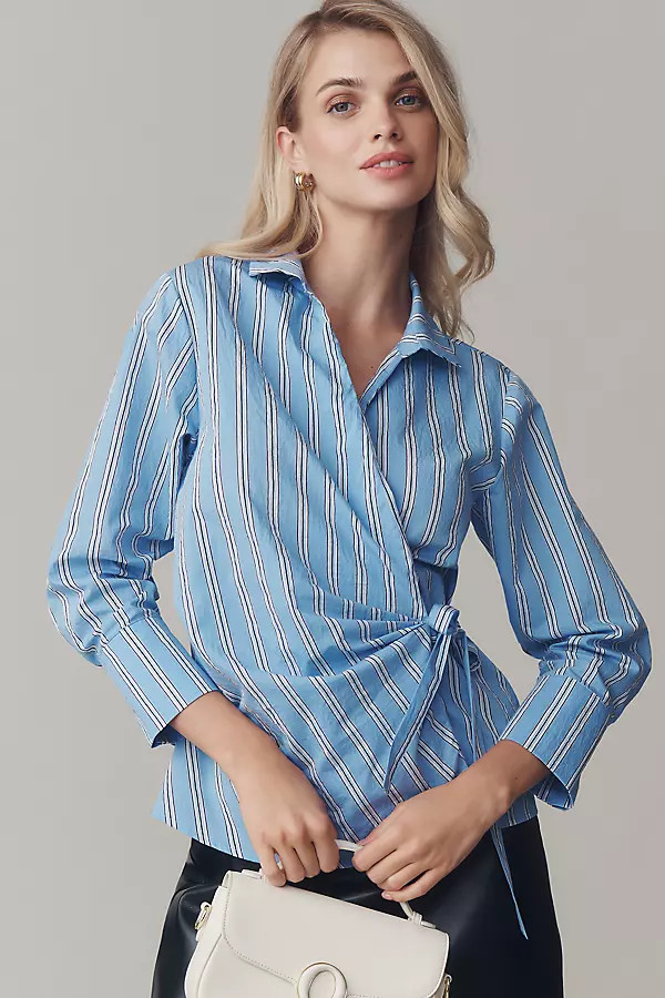 Maeve Long-Sleeve Tie-Waist Wrap Blouse | Anthropologie (US)