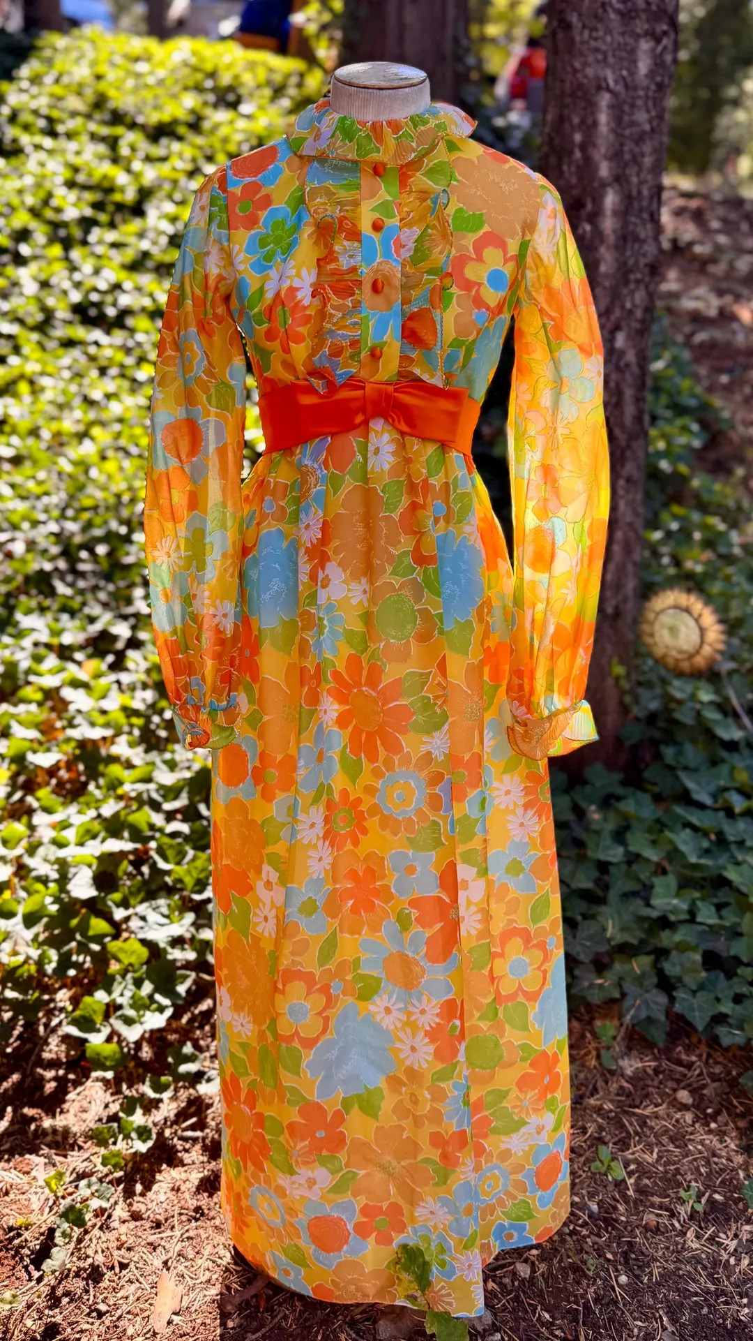 1960s Floral Chiffon Maxi Dress – Empire Waist Bishop Sleeves, Deadstock - Etsy | Etsy (US)