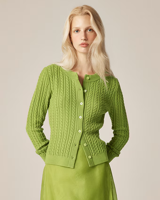 Cable-knit crewneck cardigan in merino wool | J. Crew US