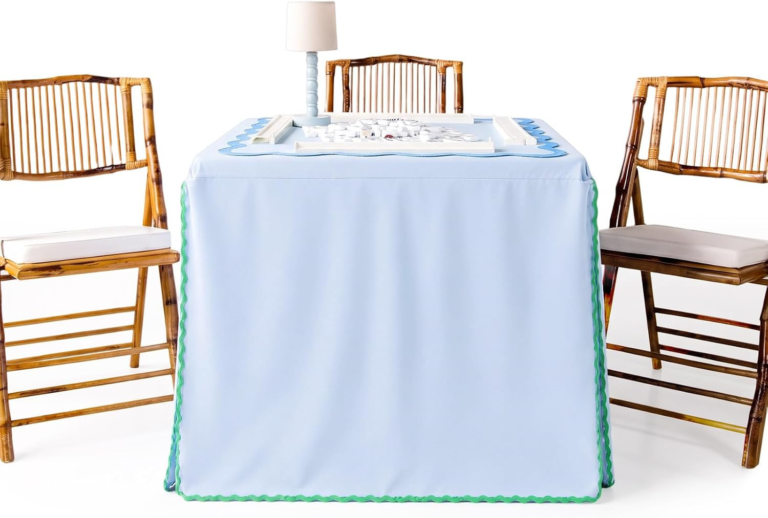 Irenare 67"x67" Mahjong Card Tablecloth Blue Scalloped Full Length Tablemat | Amazon (US)