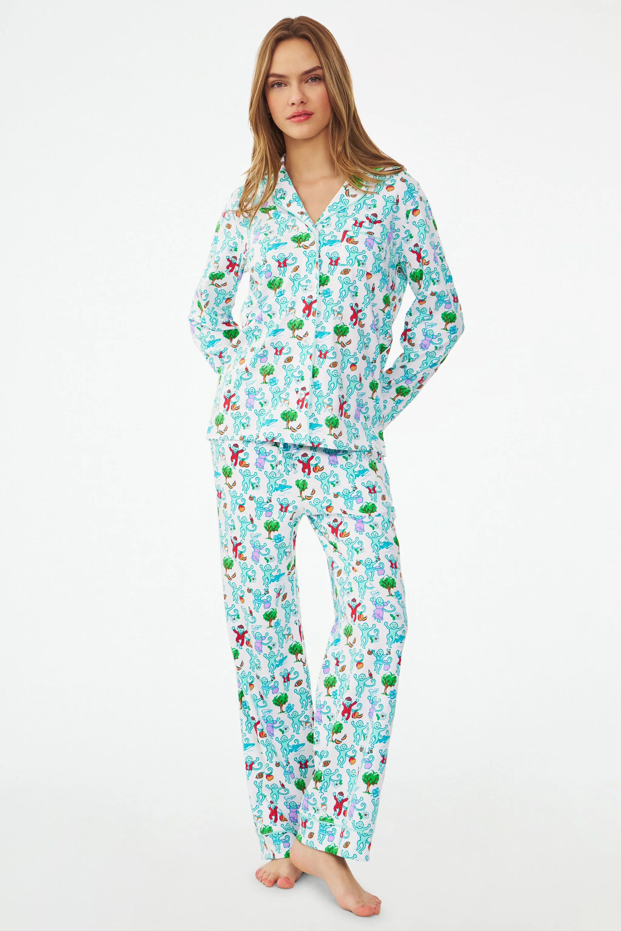 Georgia Monkey Long Sleeve Polo Pajamas | Roller Rabbit | Roller Rabbit