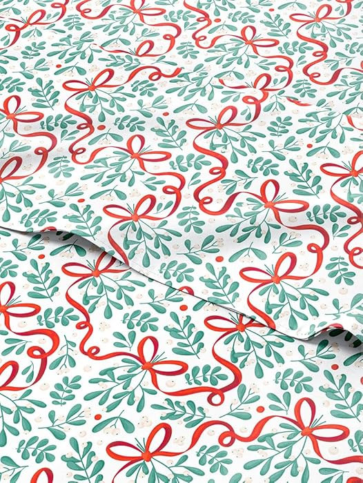 Twin Christmas Ribbon Sheet Set - Holiday Xmas Pattern Bedding Set - Deep Pockets - Snug Fit - 3 ... | Amazon (US)