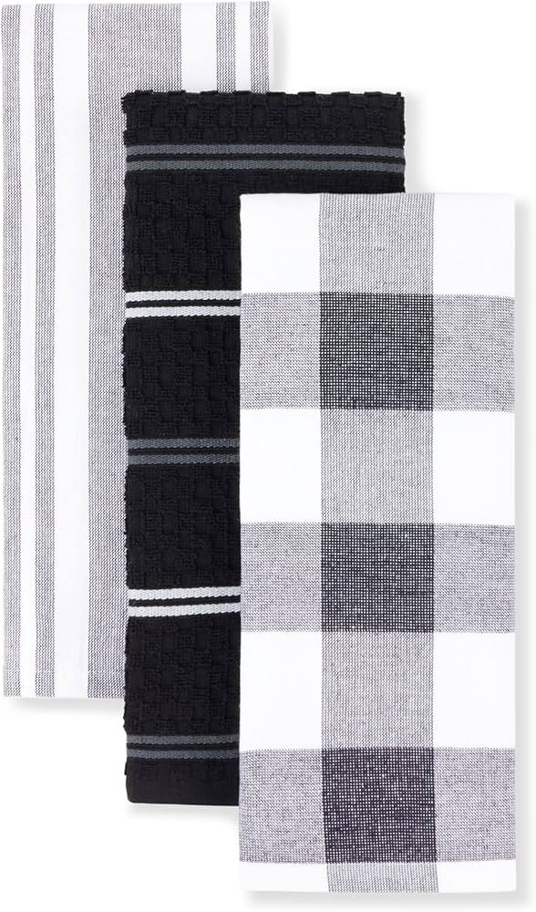 KitchenAid Stripe Gingham Dual Purpose Cotton Rectangle Kitchen Towel 3-Pack Set, Onyx Black, 16"... | Amazon (US)