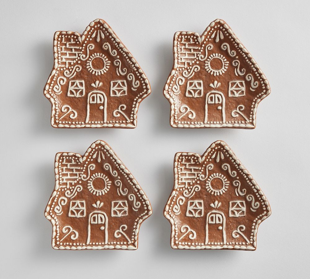 Gingerbread House Stoneware Appetizer Plates - Set of 4 | Pottery Barn (US)