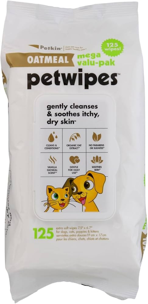 Petkin Mega Val-Pak Pet Wipes, 125 Wipes - Oatmeal Pet Wipes for Dogs and Cats - for Face, Paws, ... | Amazon (US)