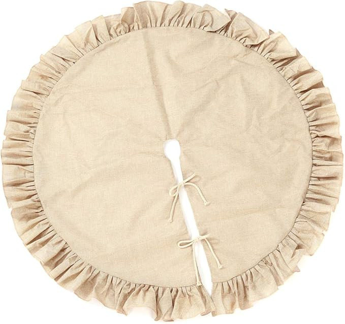 Christmas Tree Skirt Ruffled Burlap Tree Skirt Rustic Xmas Holiday Decoration (Burlap) | Amazon (US)