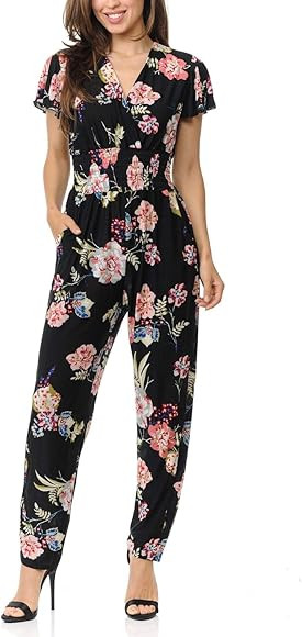 Auliné Collection Womens Short Cap Sleeve V-Neck Long Pants Romper Jumpsuit | Amazon (CA)